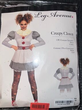 Leg Avenue Creepy Clown Costume - Gray, White, Red